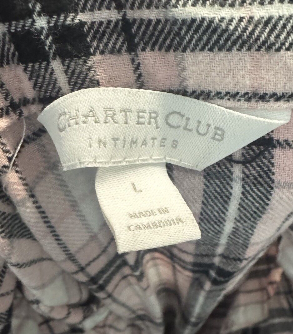 Charter Club Intimates Lace Trim Tonal Diamond Button Down Pajama Top Large