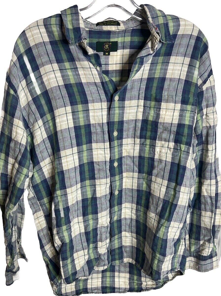 Club Room Men's Regular Fit Ditto Plaid Button Down Dress Medium