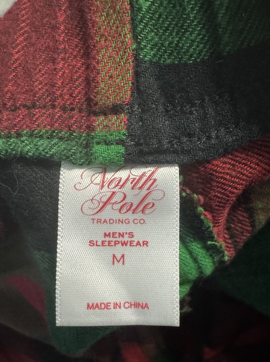 North Pole Pants Mens Medium Red Black Buffalo Plaid Flannel Sleep Pants Pull On