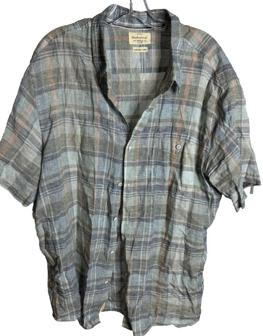Weatherproof Men’s Linen Shirt - Short Sleeve Woven Green- SIZE 2XL