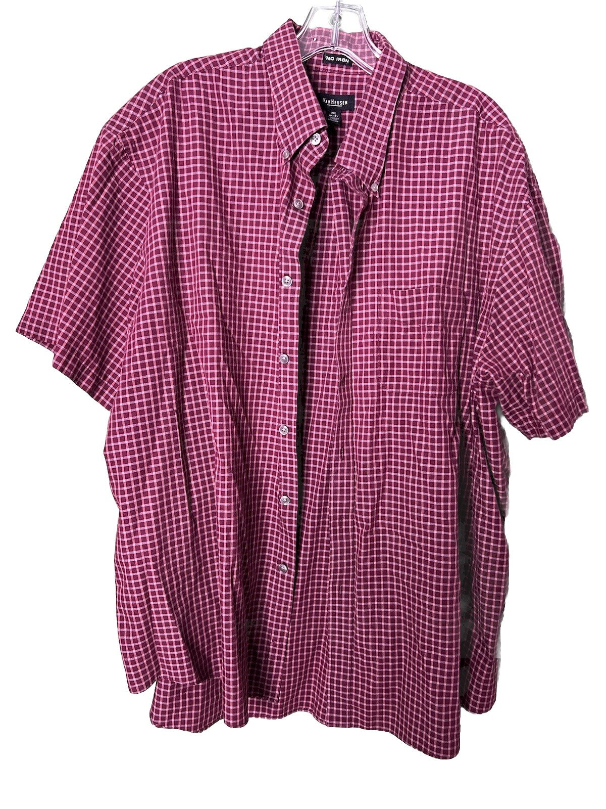 Van Heusen Shirt Mens 18-18.5 Button Up Short Sleeve Pocket Casual