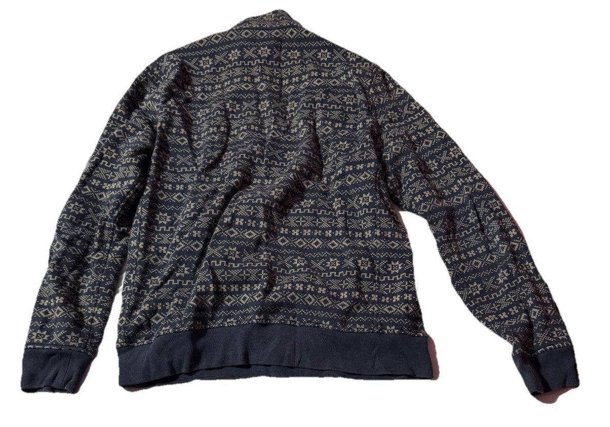 J Crew Knit Goods 1/4 Zip Pullover Mens Navy Sweatshirt Geometric Large L EUC