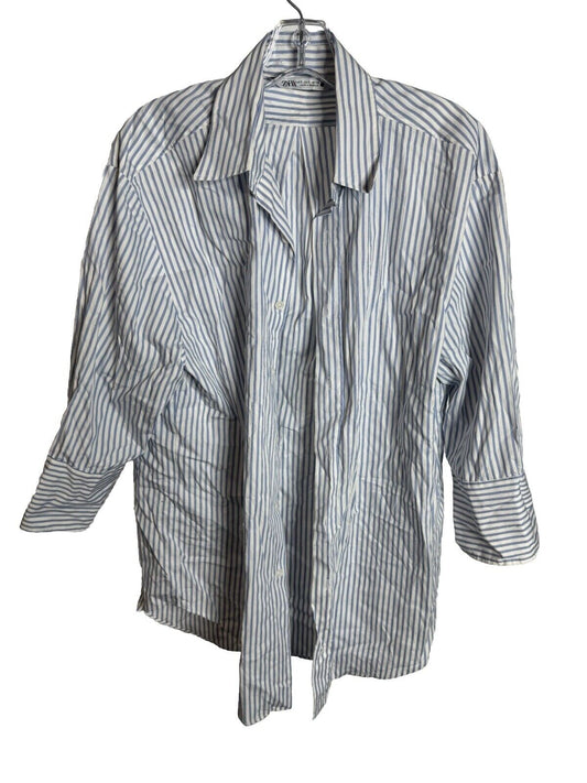 Zara Light Weight Button Down Shirt Men's Small Stripe Relax Collar