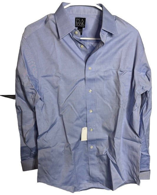 Jos A Bank Traveler Button Up Shirt Mens 15.5 33 Long Sleeve Blue Solid Cotton