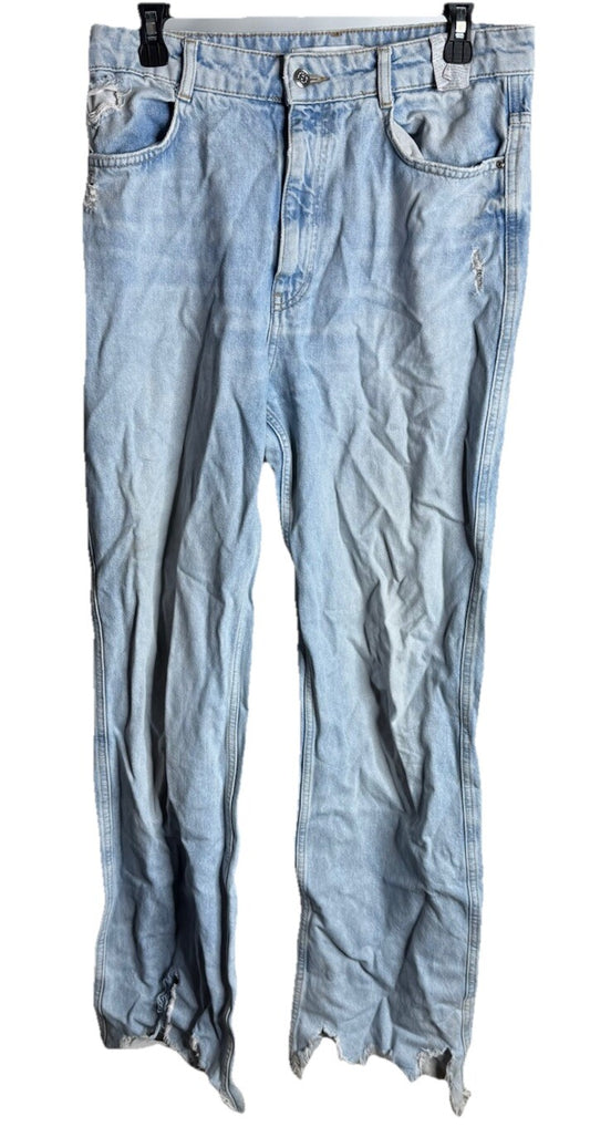 Zara Jeans Womens 10  Denim High Rise Straight Cropped Raw Hem