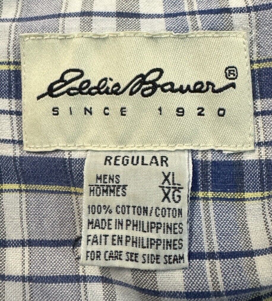 Eddie Bauer Shirt Mens XL Short Sleeve Lightweight Plaid Button Pockets