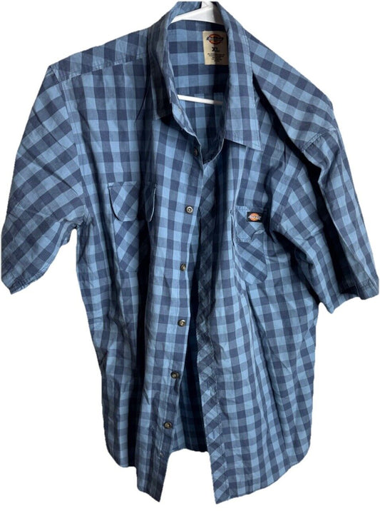 Men's Dickies Blue Short Sleeve Button Up Work Shirt W/ Pockets Size XL