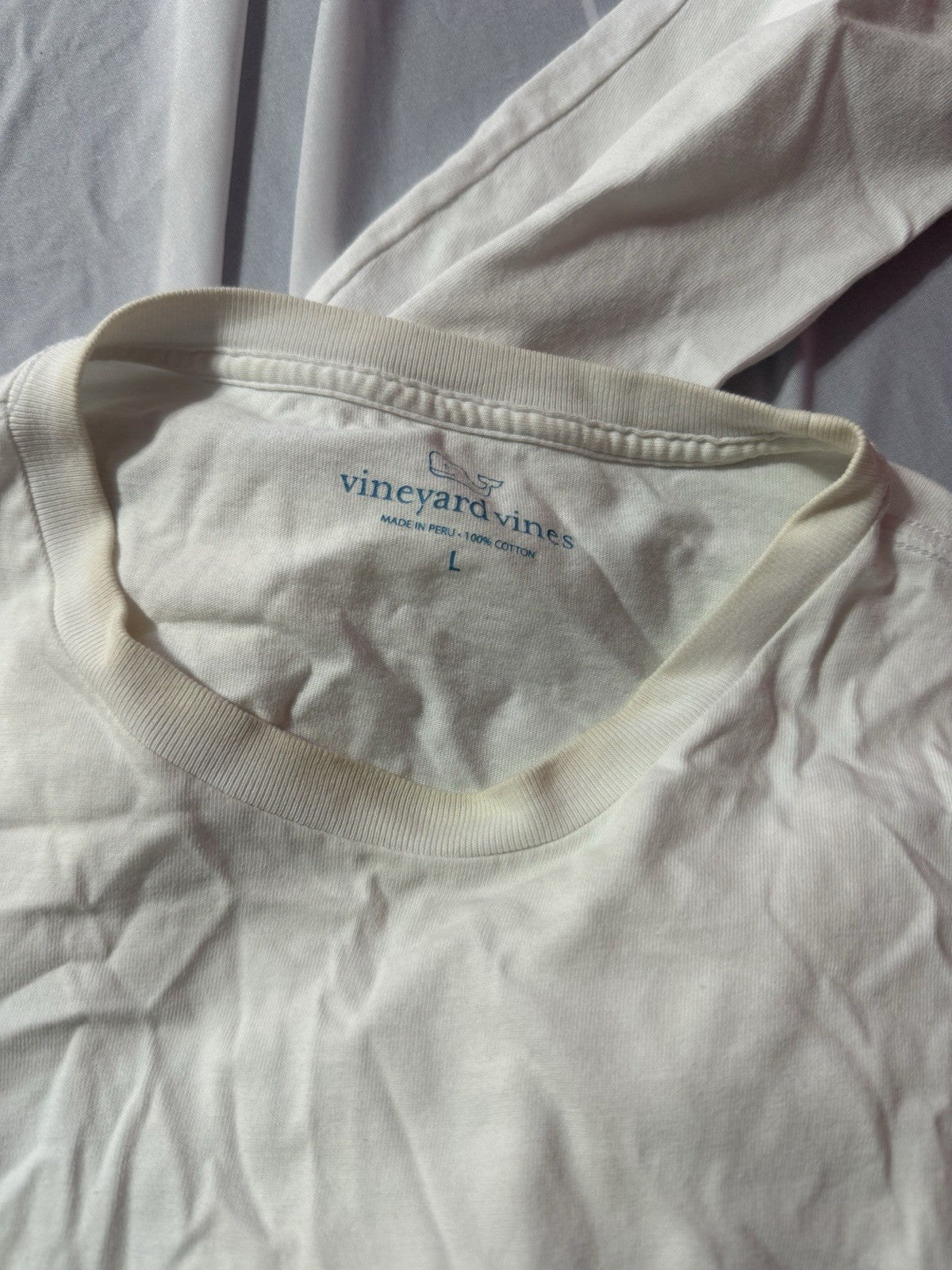 Vineyard Vines Shirt Mens Large White Preppy Whale Logo Long Sleeve Pocket Tee
