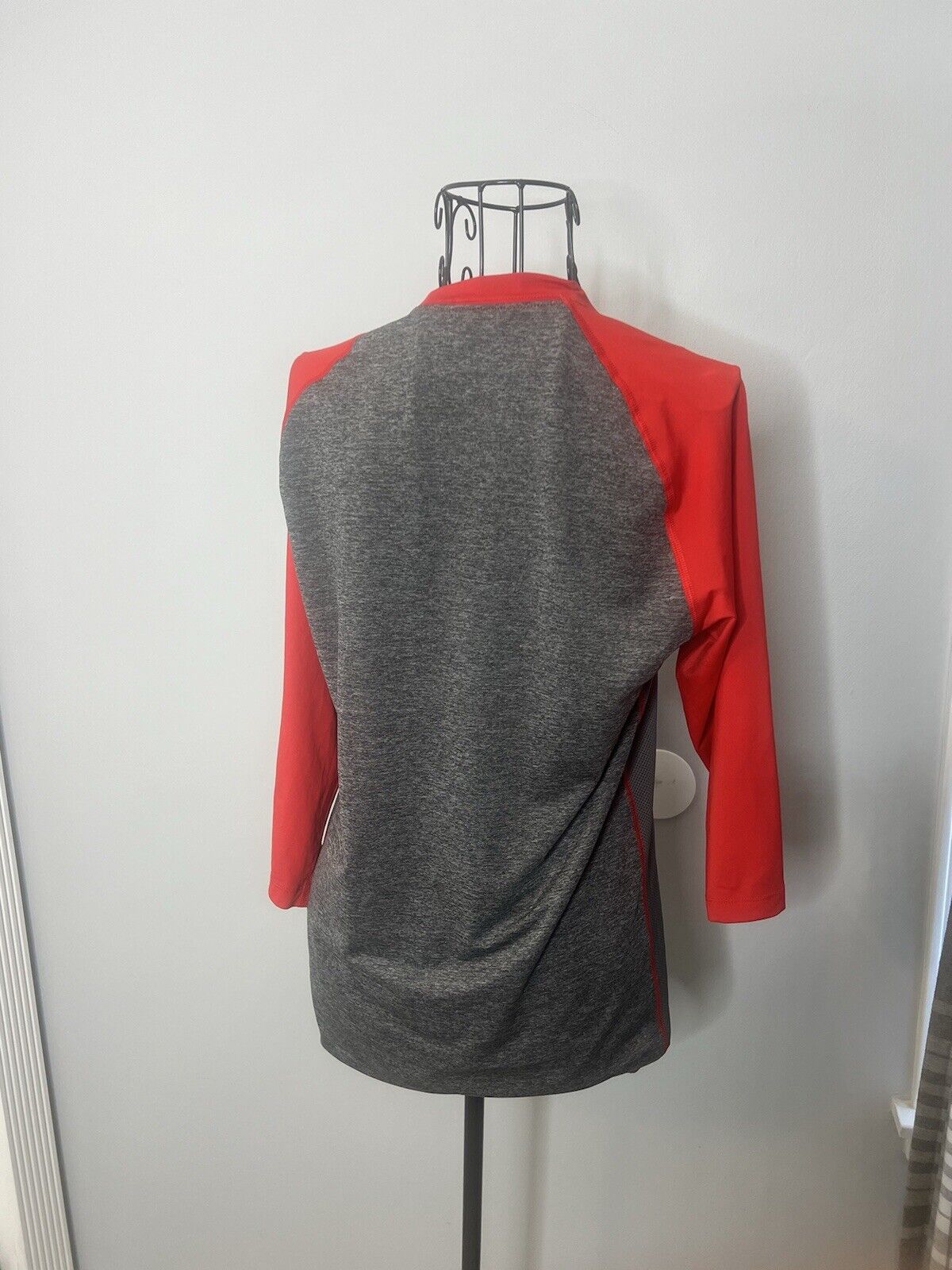 Nike Pro Dri Fit Baseball Shirt Mens Small Red Gray Slim Fit 3/4 Sleeve