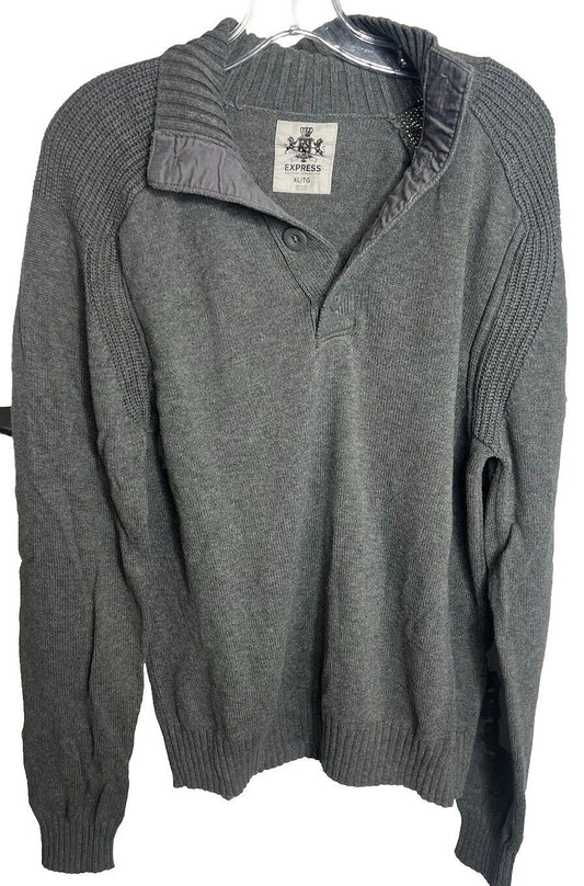Express Mens Mock Button Sweater Grey XL