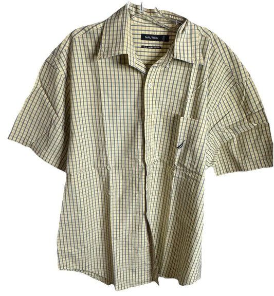 Nautica Button Down Shirt Mens Large Casual Short Sleeve Checks Cotton