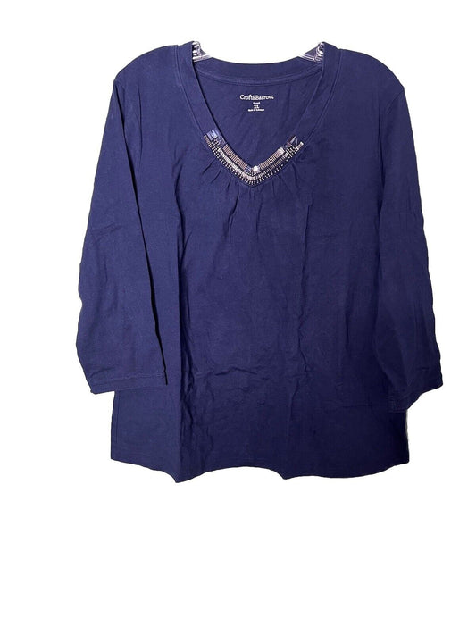 Croft & Barrow Shirt Women’s XL Navy Blue Cotton Pullover Short Sleeve Top Tee