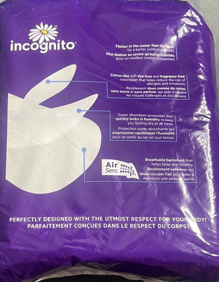 Incognito Maxi Pads With Wings Overnight Fragrance Free 14 Pads New