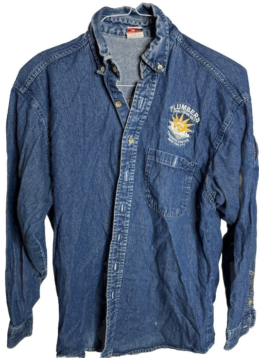UNION LINE Vintage USA Made Denim Jean Work Shirt Blue Button Down Collar Men M
