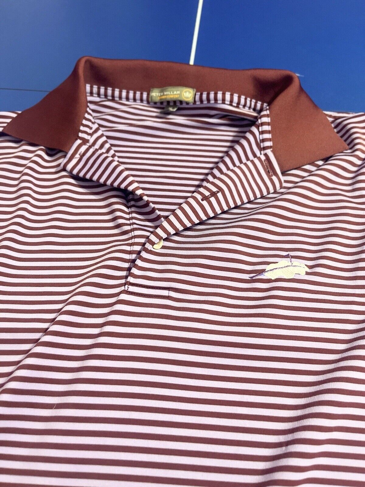 Peter Millar Mens Golf Polo Shirt Size Medium, High Quality Striped Shirt Red