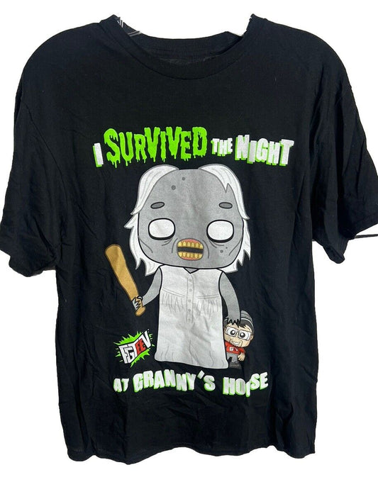 FGTEEN I Survived The Night At Granny's House Black Cotton Shirt-Boy's Size XL
