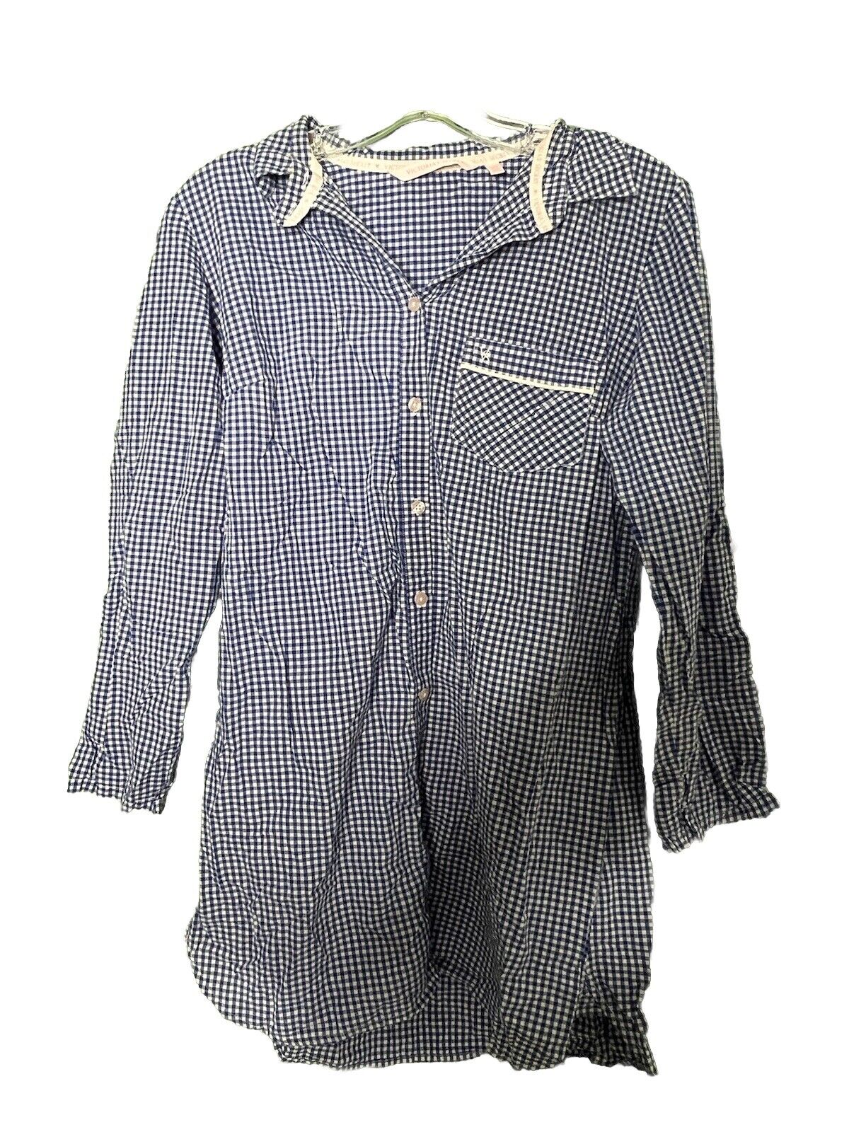 Victorias Secret Womens Button Front Shirt Blue Stripe Long Sleeve Pocket Medium
