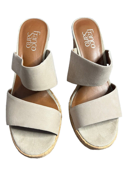 Franco Sarto Women’s Fiore Beige Suede Wedges Slip On Comfort Leather 8.5