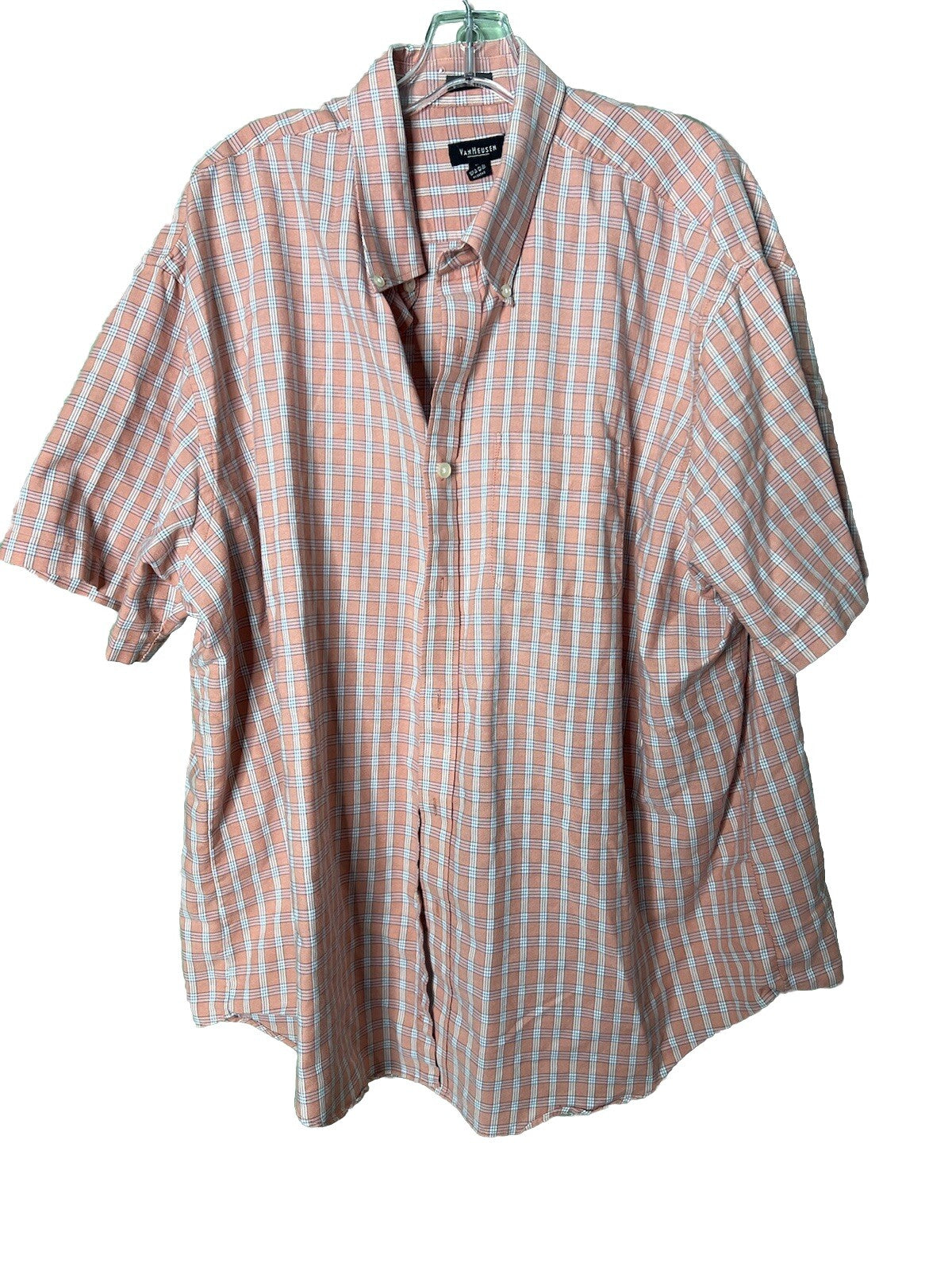 Van Heusen Shirt Mens 18-18.5 Button Up Short Sleeve Pocket Casual