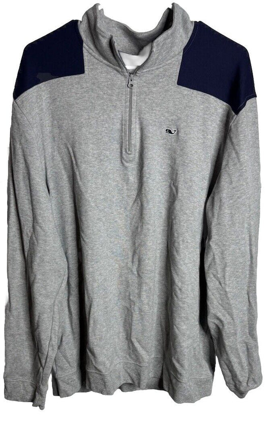 VINEYARD VINES Sweater Mens 2XL Blue Preppy Fleece 1/4 Zip Pullover Long Sleeve