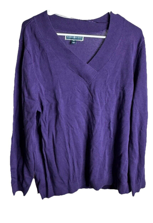 Karen Scott | Women's Cotton V-Neck Sweater | XL