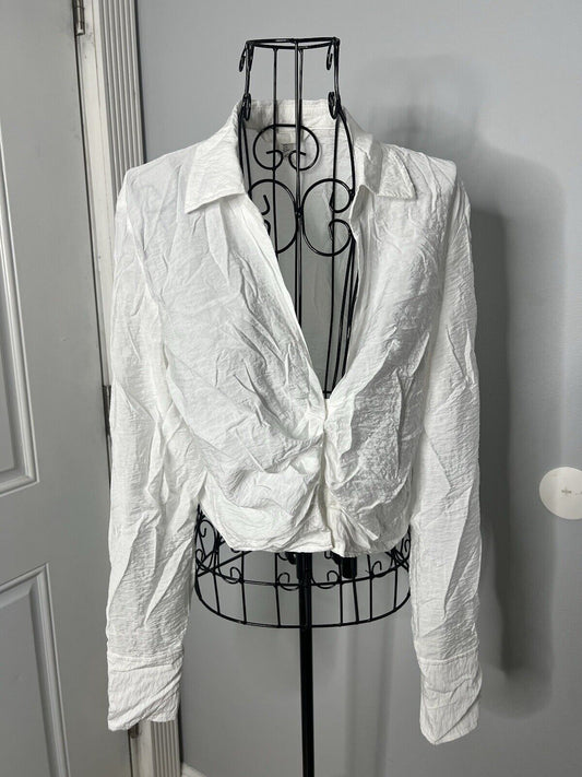 H&M Crop Top White Collared Button Up Size Medium