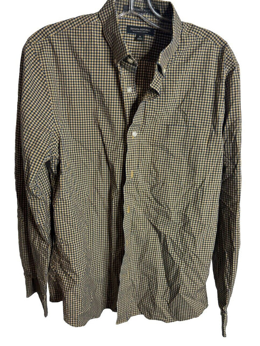 Banana Republic Shirt Mens Medium Standard Fit Olive Brown Cotton Button Down