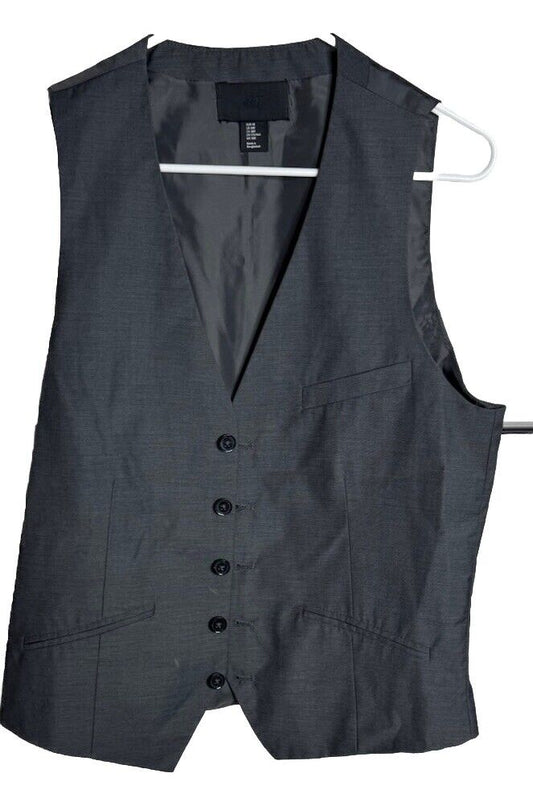 H&M Vest Mens Size 38R Black Suit Stretch 5 Button Front Sleeveless Waistcoat