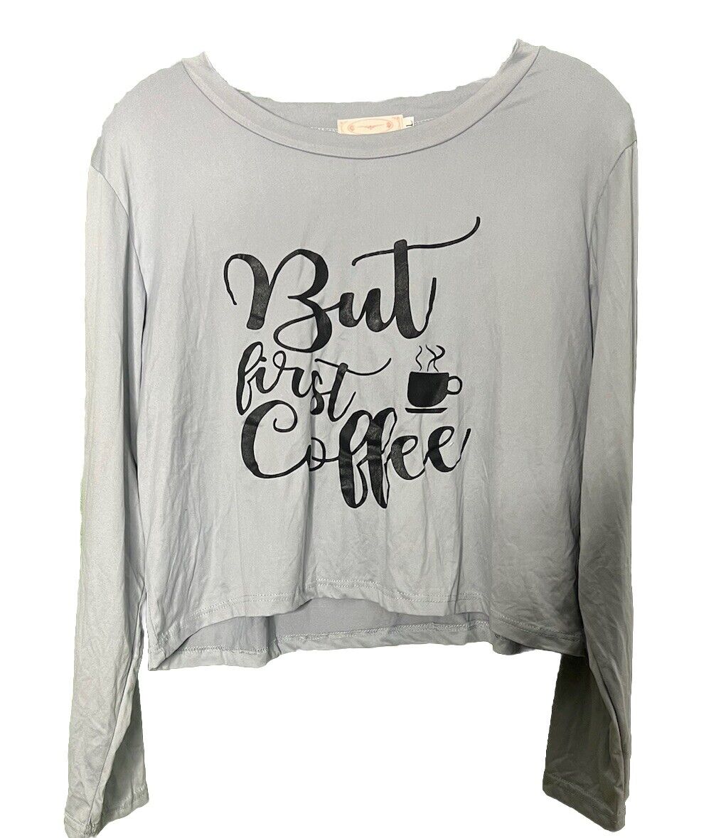 But First Coffee gray grey  t-shirt top women's Large
