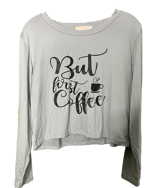 But First Coffee gray grey  t-shirt top women's Large