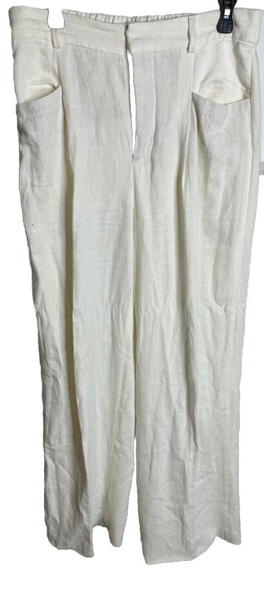 Zara Womens Wide Leg Cropped Pants Large High Rise Stretch