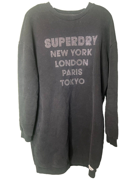 Superdry Women’s Black Hoodie New York London Paris Tokyo Size 10