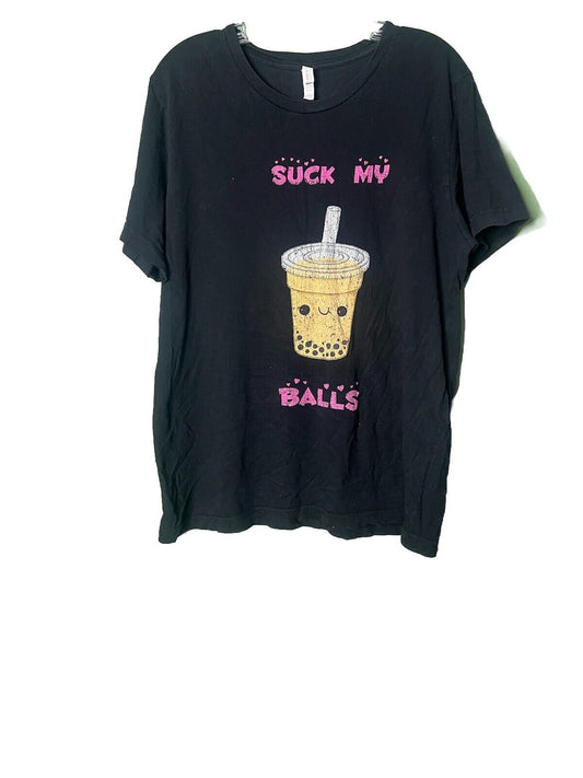 Mens Suck My Balls Tshirt Funny Boba Tea Bubble Drink Graphic Novelty Large