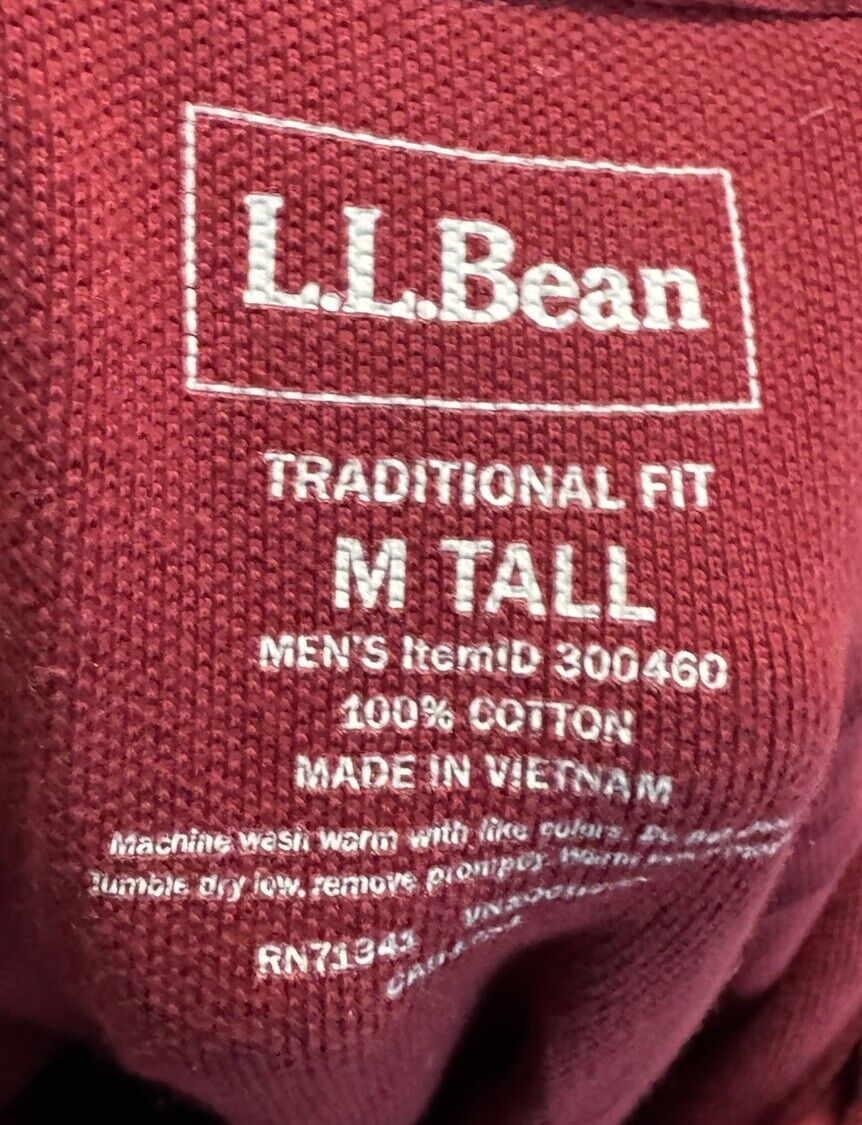 Men's L.L. BEAN Long Sleeve Polo Shirt Size medium tall