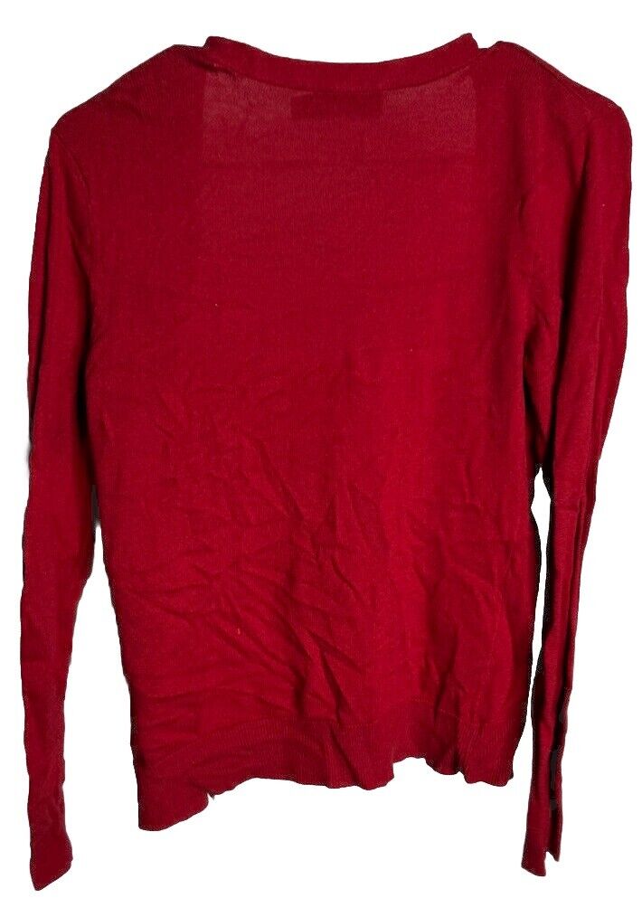 NY&C 7th Avenue Design Studio Cardigan Size Medium Long Sleeve Button Red Silver