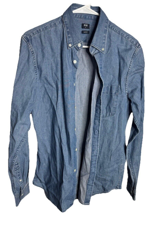Uniqlo Long Sleeve Button Denim Shirt Mens Medium Blue