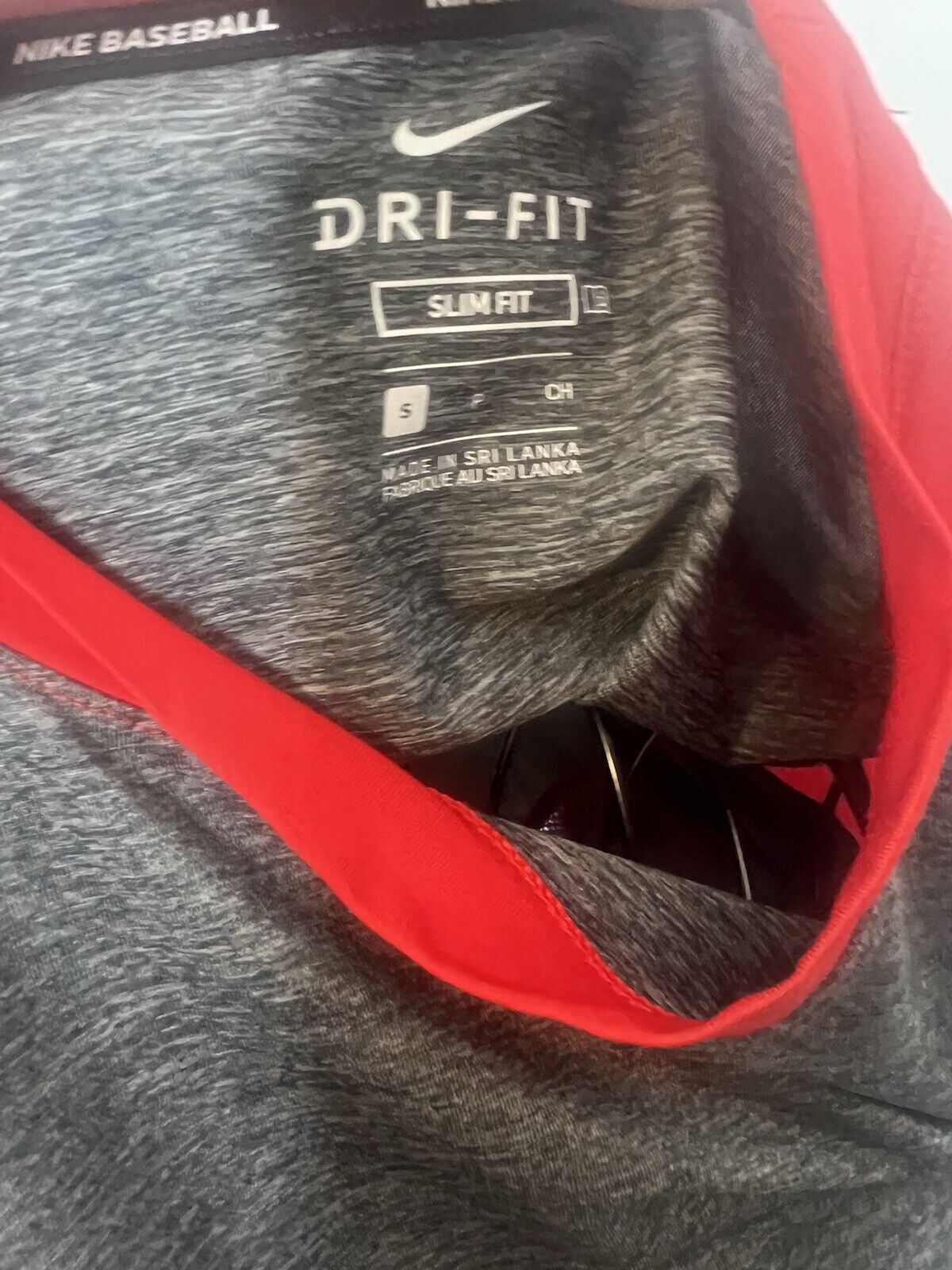 Nike Pro Dri Fit Baseball Shirt Mens Small Red Gray Slim Fit 3/4 Sleeve
