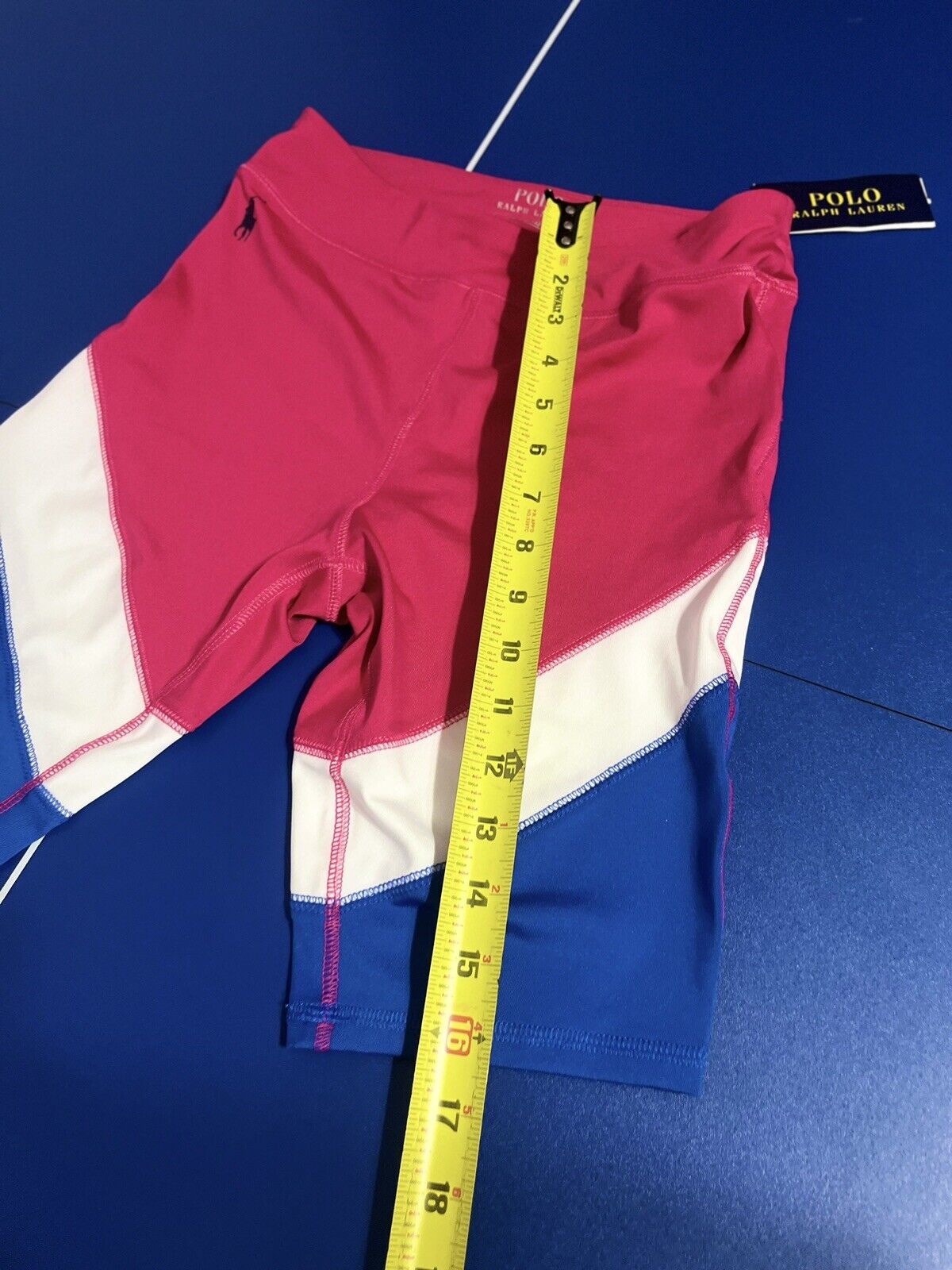 POLO RALPH LAUREN Girls Large 12-14 pink blue white Stretch Bike Shorts nwt