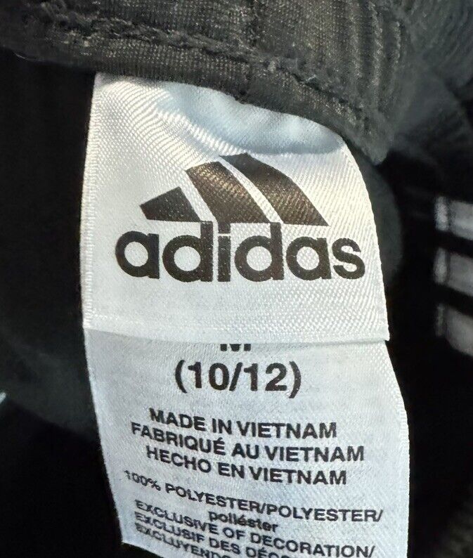 Adidas Pants Boys Medium Size 10/12 Black Pockets White Logo Kids Youth 24x27