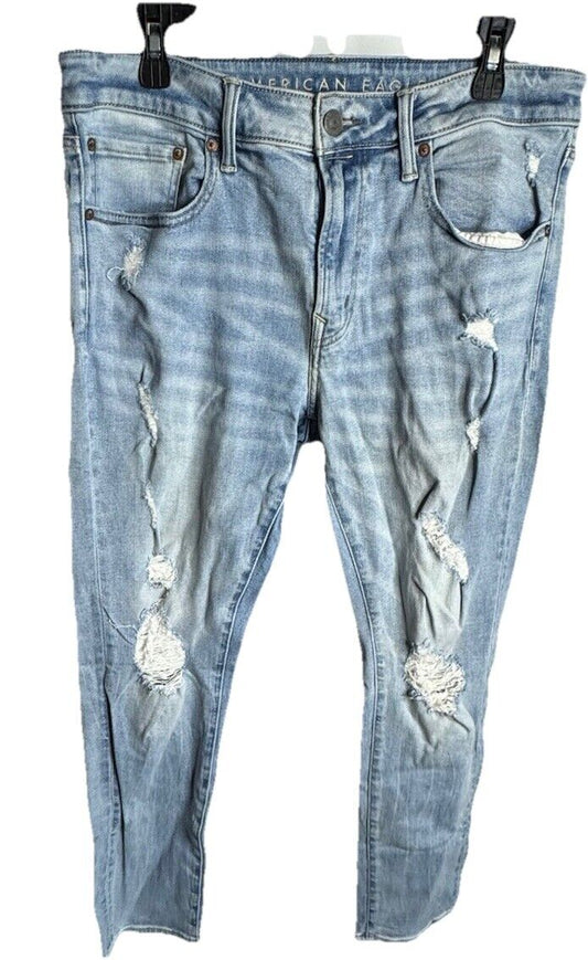 American Eagle Jeans Mens 34X30 Faded Denim Distressed Next Level Flex