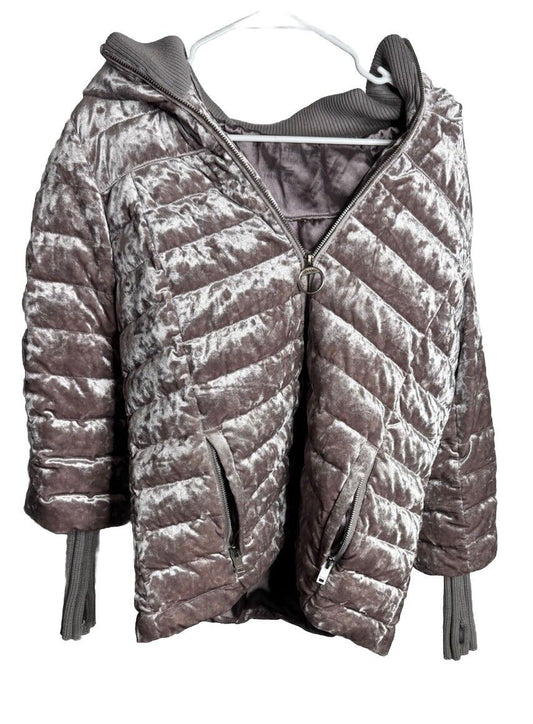 DKNY Womens Oversized Faux-Leather Puffer Coat Size M