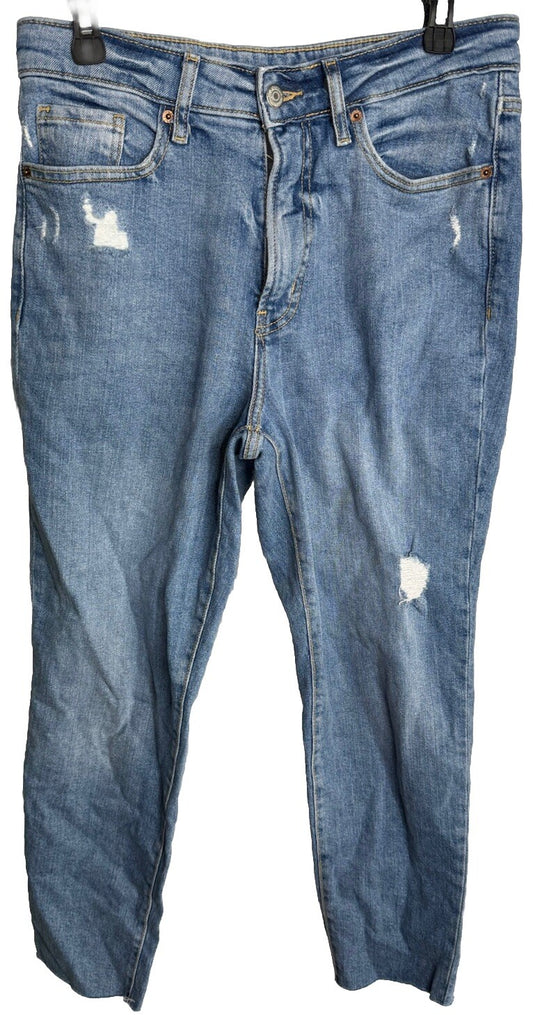 Old Navy Women's Size 8 Blue OG Straight High Rise Distressed Stretch Denim Jean