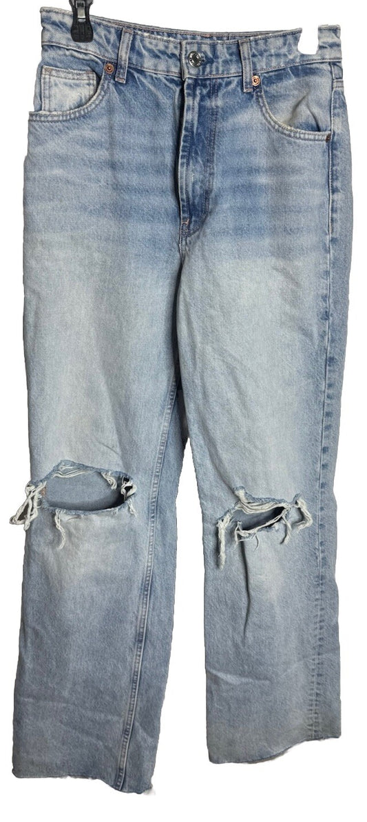Zara Jeans Women's Size 6 Blue Denim Relaxed Tapered Distressed Destroyed Adult