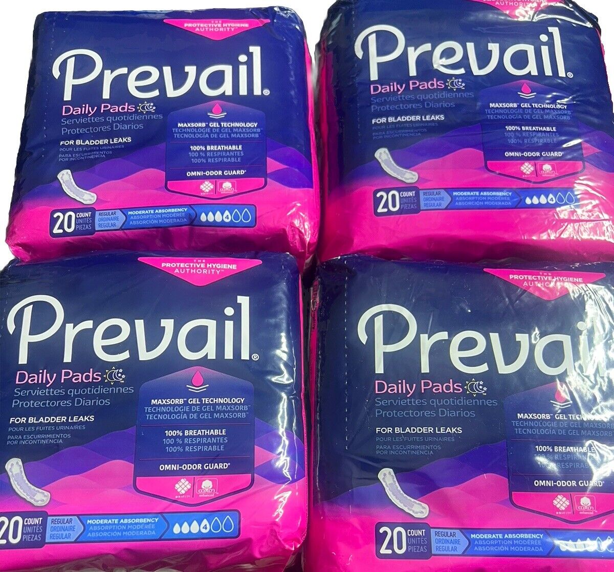 Prevail Womens Bladder Control Daily Pads 20ct X 4(total 80 pads) New/Make Offer