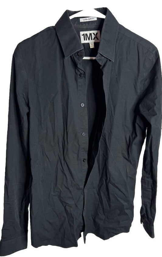 Express 1MX Modern Fit Black Button Paisley LS Shirt Men's Size Medium M 15-15.5