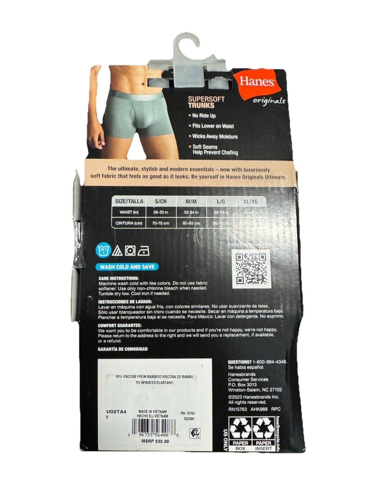 Hanes Ultimate Men's 3-Pack Supersoft Trunks - Medium - Small - New