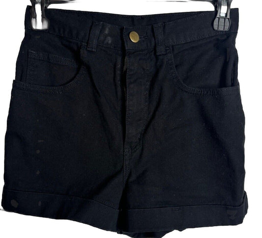 American Apparel Jeans black denim cuffed jean shorts size 24/25