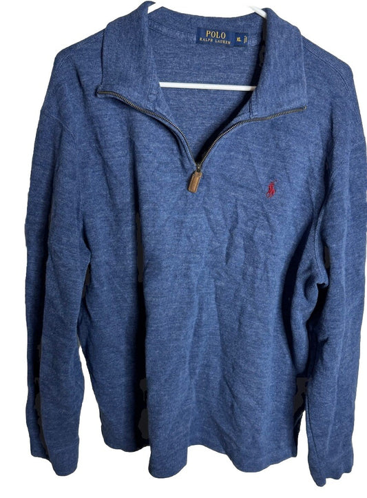 Polo Ralph Lauren Estate Rib Sweater Mens XL Navy 1/4 Zip Flesh Pony