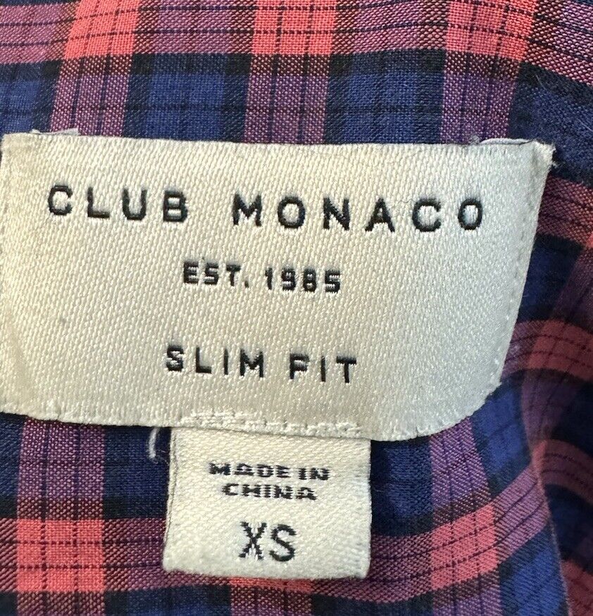 Club Monaco Mens Button Down Slim Fit Collared Long Sleeve Plaid XS