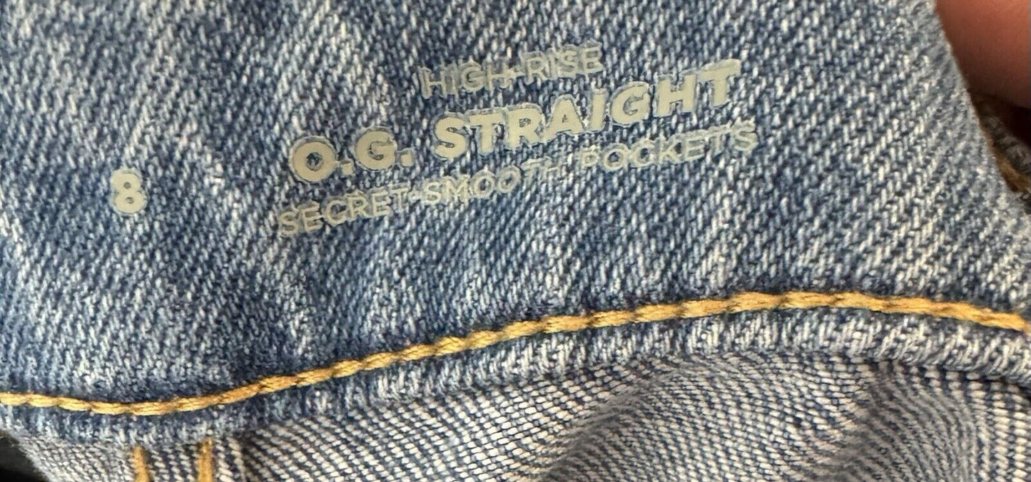 Old Navy Women's Size 8 Blue OG Straight High Rise Distressed Stretch Denim Jean